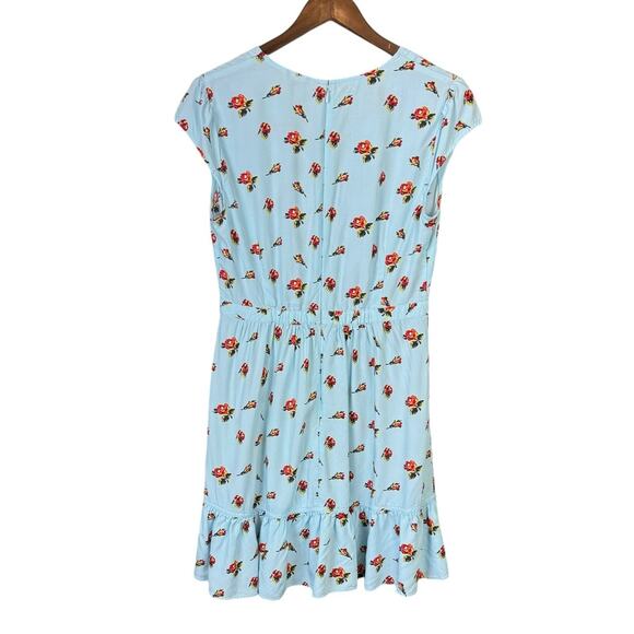J Crew Mercantile Baby Blue Rose Floral Cap Sleeve Faux Wrap Ruffle Mini Dress - Picture 9 of 12